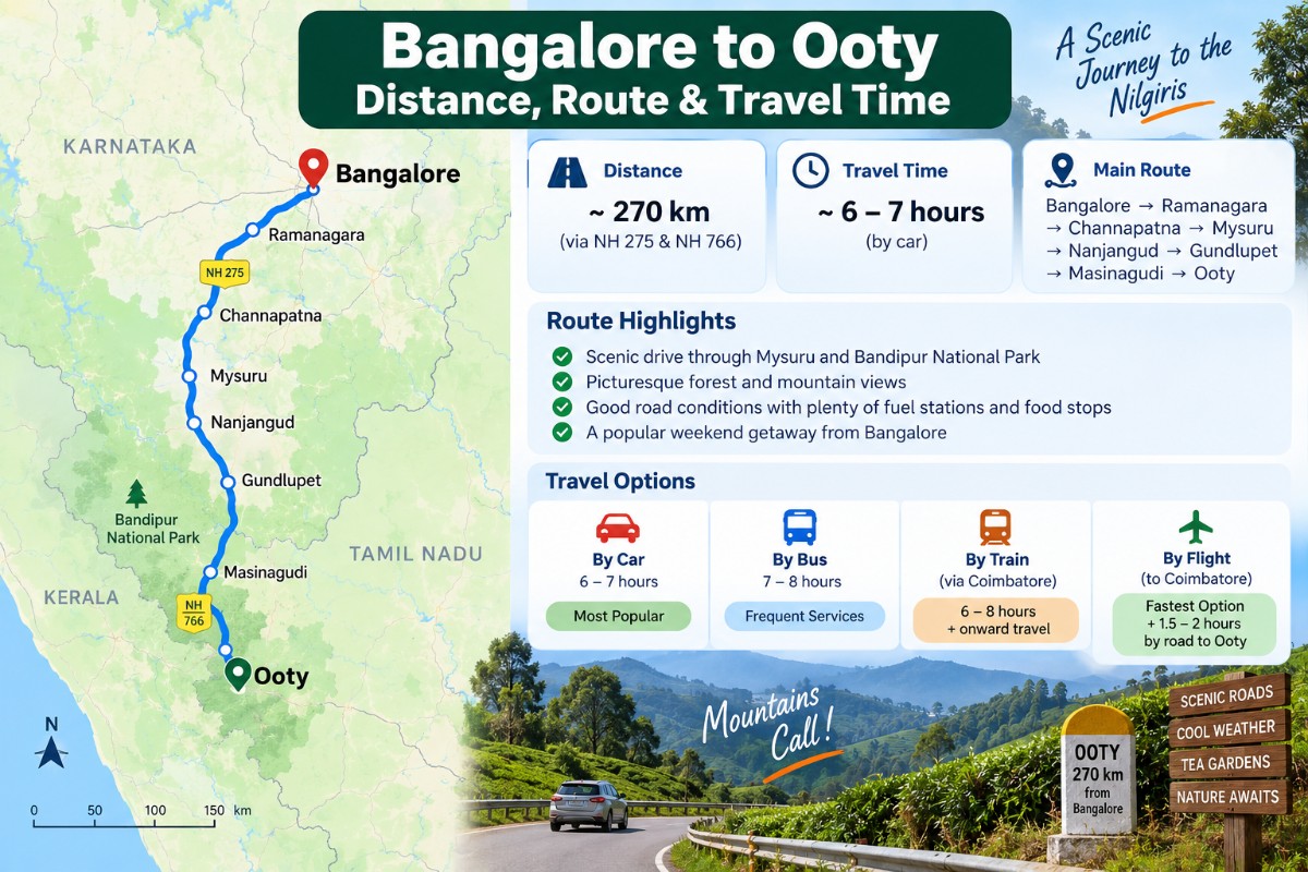 Bangalore to Ooty Distance, Route & Travel Time