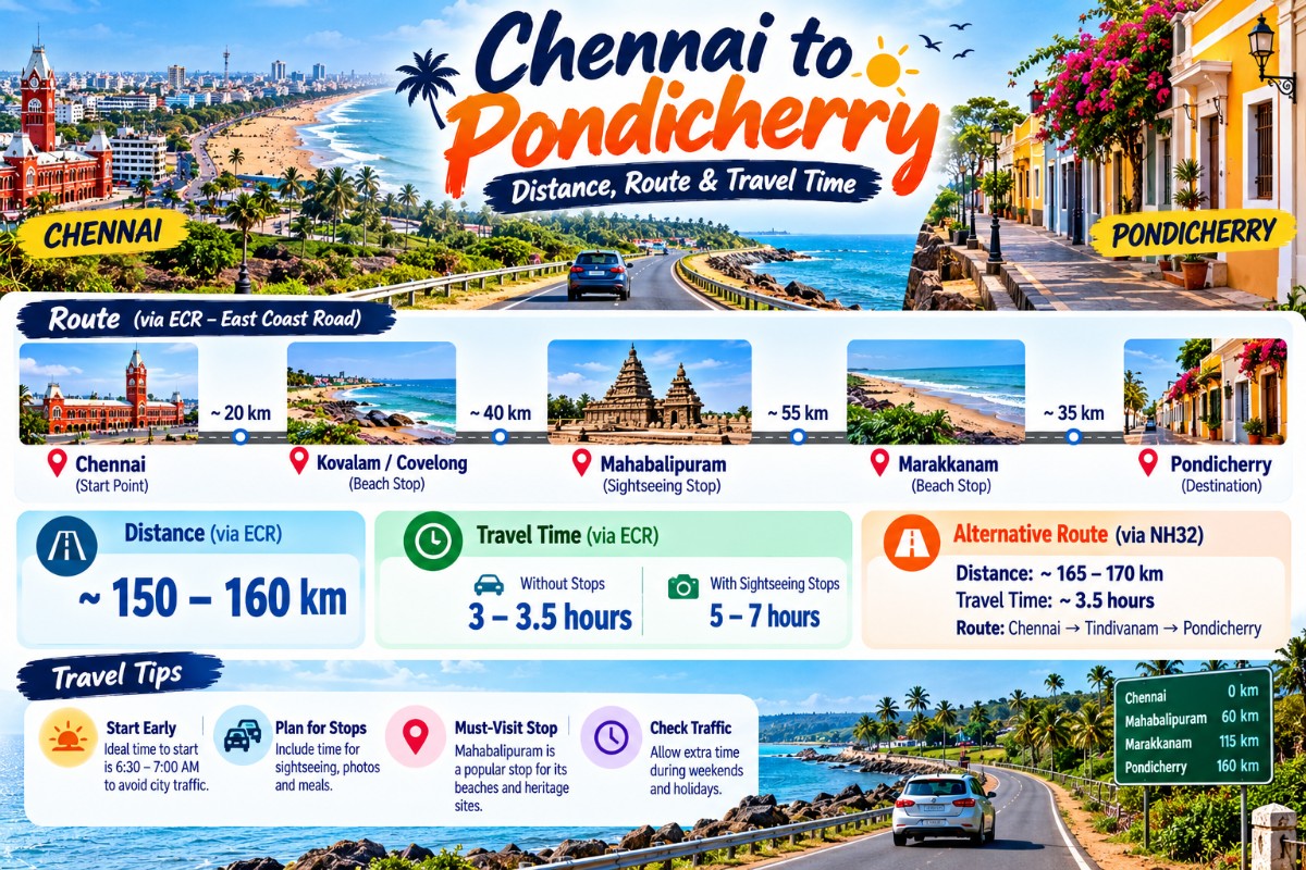 Chennai to Pondicherry Distance, Route & Travel Time