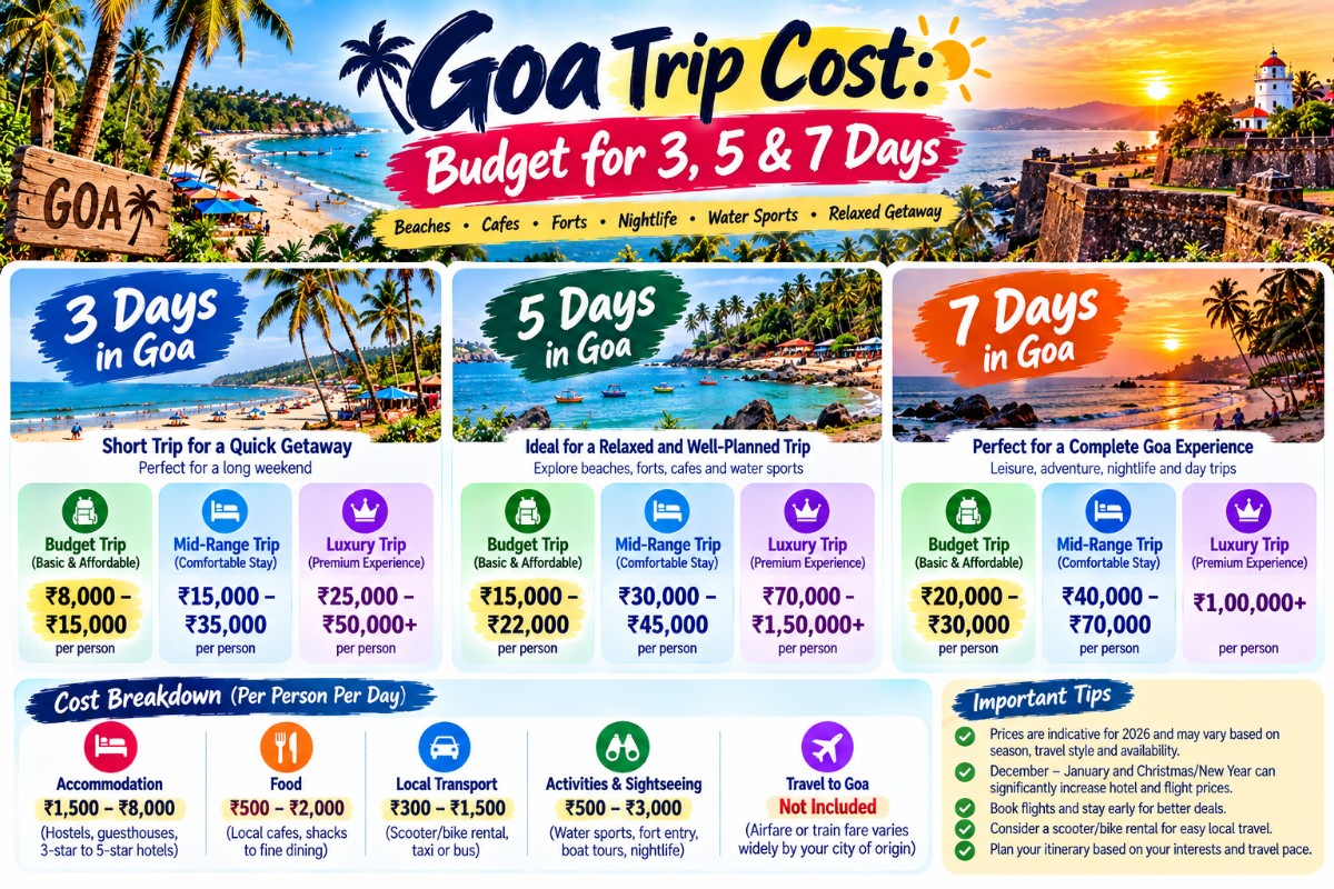 Goa Trip Cost: Budget for 3, 5 & 7 Days