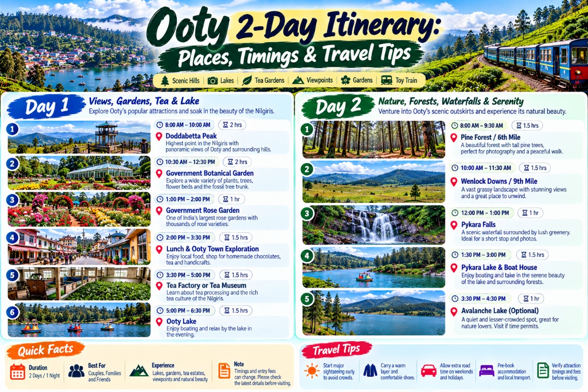 Ooty 2-Day Itinerary: Places, Timings & Travel Tips